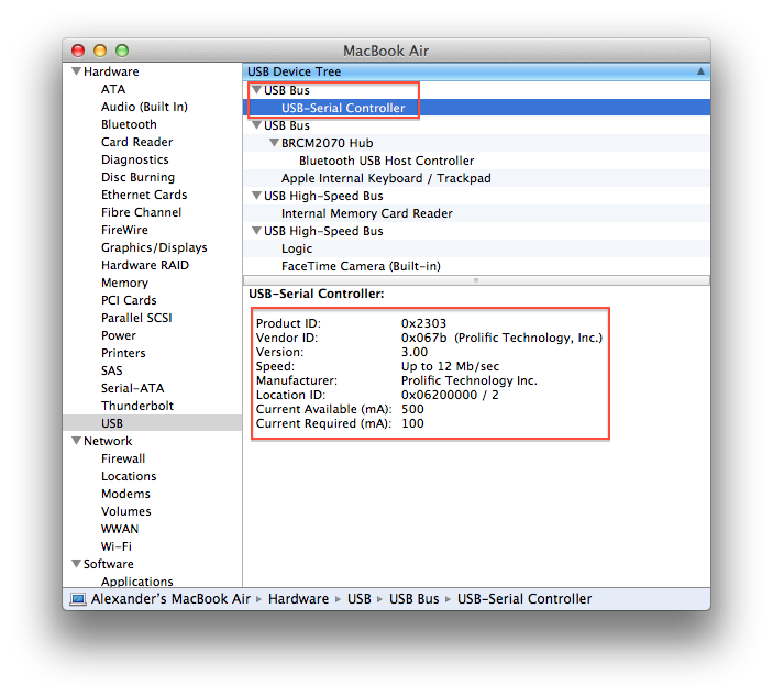 usb to serial mac os x lion